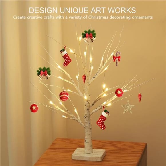 2FT/24” Birch Tree Light with 24LT Warm White LED Battery Powered - Picture 2 of 8